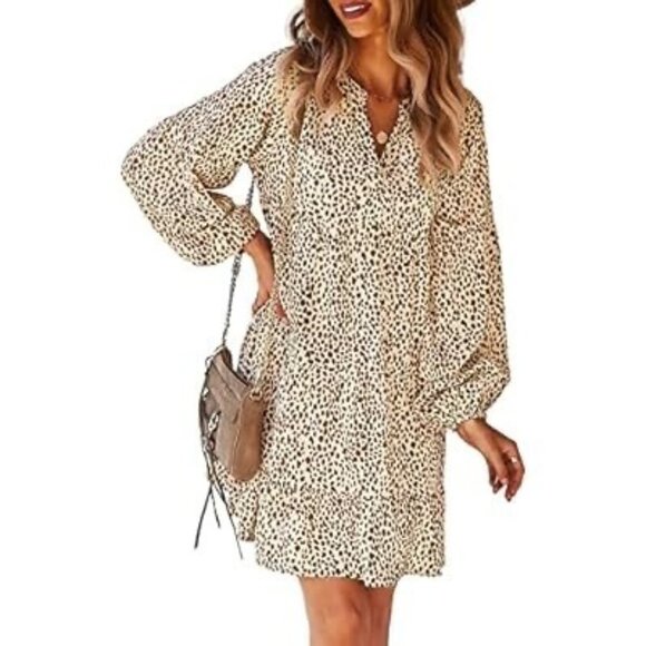 Leopard Print Long Sleeve Tiered Mini Dress By Temofon Size M Lightweight & Flow - Picture 5 of 11